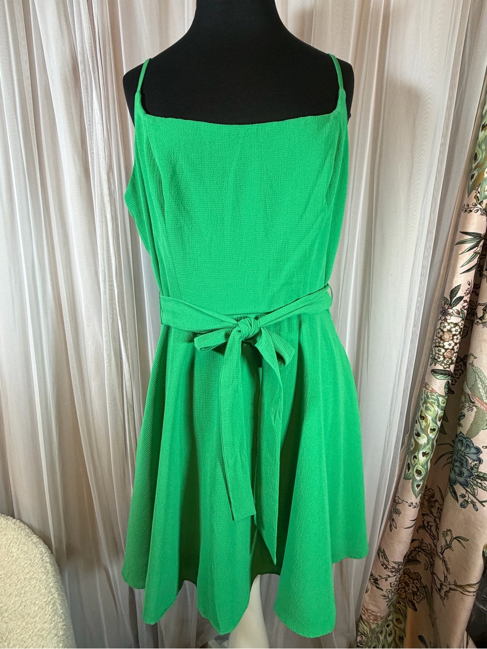 B. Smart Bright Green Sleeveless Tie-Waist Mini Dress